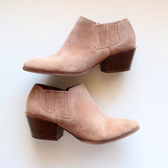 Franco Sarto Dylann Taupe Suede Leather Block Heel Western Ankle Boots Booties W - Picture 11 of 15